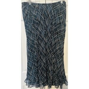 Y2K 90s Jones New York Layered Bias Cut Midi Skirt Black & Blue 100% Silk AC22
